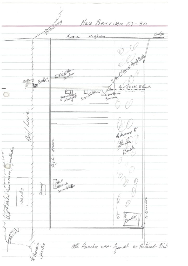 Sketch map of New Berrima as it was in th elate 1920's - early 1930's